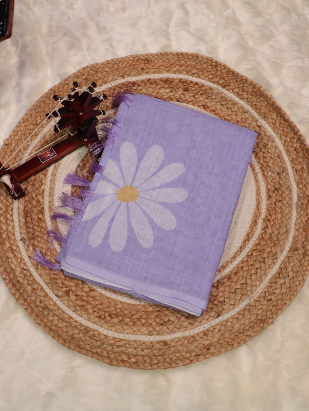 Lavender Mist Lenin Saree with Digital Floral Print – Elegant Casual & Brunch Wear