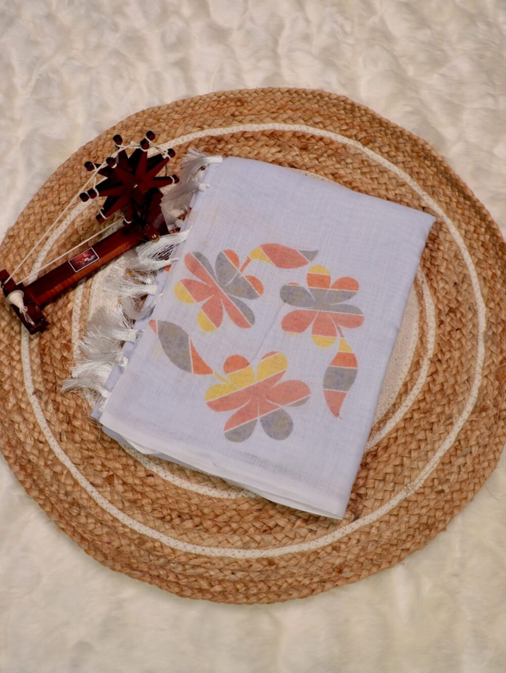 Lavender Grey Floral Abstract Linen Cotton Sarees – Elegant Casual Brunch Wear