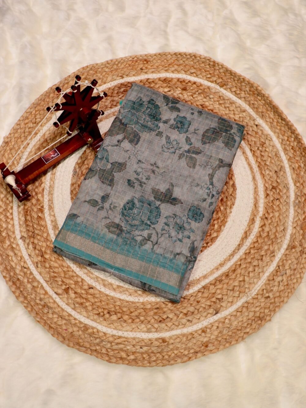 Ash Grey Subtle printed saree featuring intricate motifs and fine texture with a refined finish for versatile wear