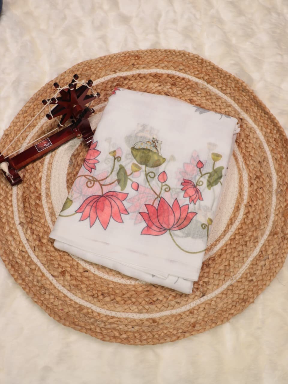 Ivory white Pichwai Lenin Saree